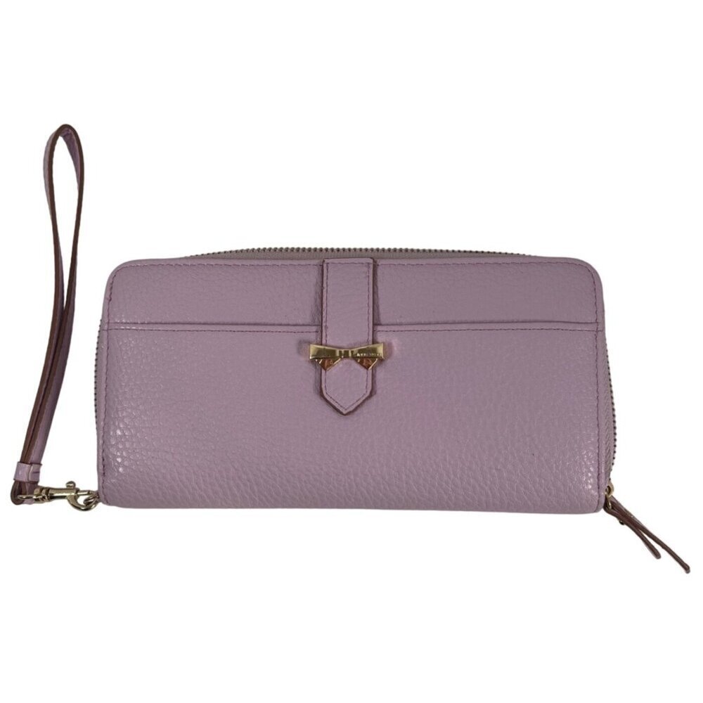 Anne Klein Womens Pink Slim Zip Around Wallet Faux Vegan Pebble Leather CC Slots
